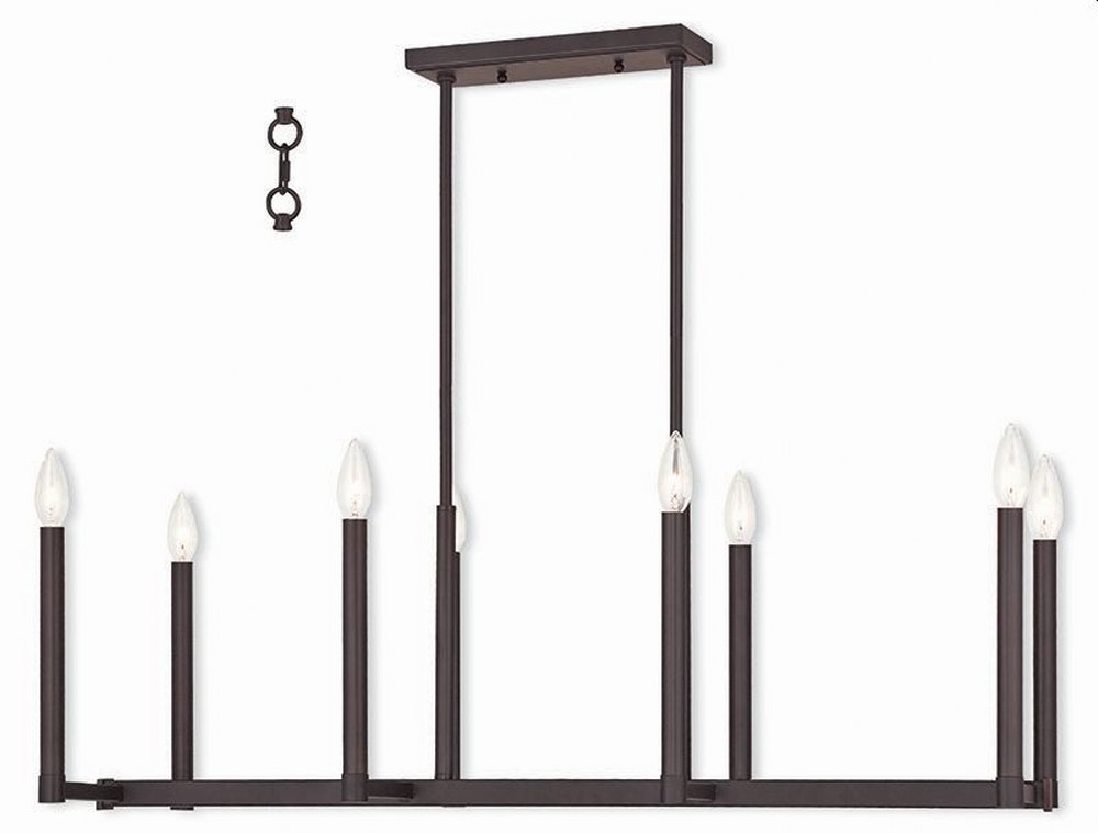 Livex Lighting-40258-07-Alpine - 8 Light Linear Chandelier in Alpine Style - 14 Inches wide by 18.5 Inches high Bronze  Bronze Finish