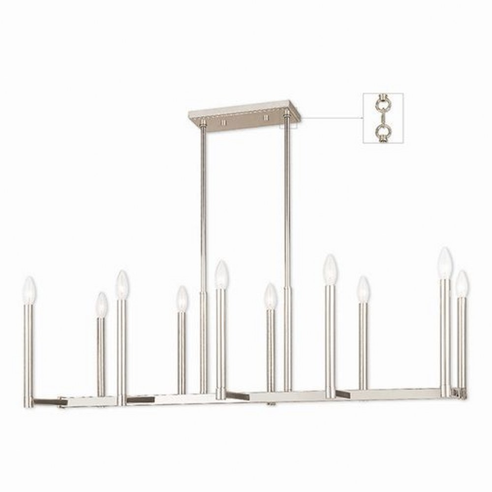 Livex Lighting-40259-35-Alpine - 10 Light Linear Chandelier in Alpine Style - 16 Inches wide by 18.5 Inches high Polished Nickel  Bronze Finish