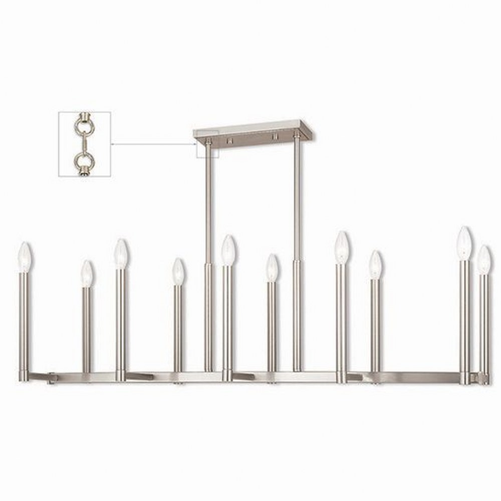 Livex Lighting-40259-91-Alpine - 10 Light Linear Chandelier in Alpine Style - 16 Inches wide by 18.5 Inches high Brushed Nickel  Bronze Finish