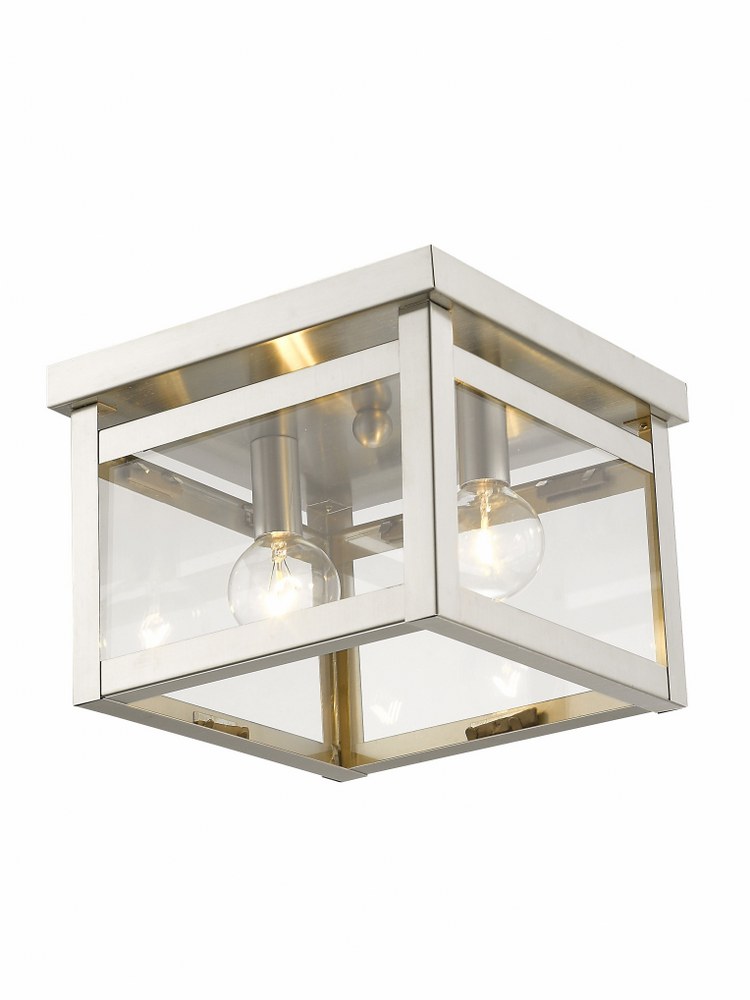 Livex Lighting-4031-91-Milford - 2 Light Square Flush Mount In Shabby Chic Style-6 Inches Tall and 8 Inches Wide Brushed Nickel  Bronze Finish with Clear Glass