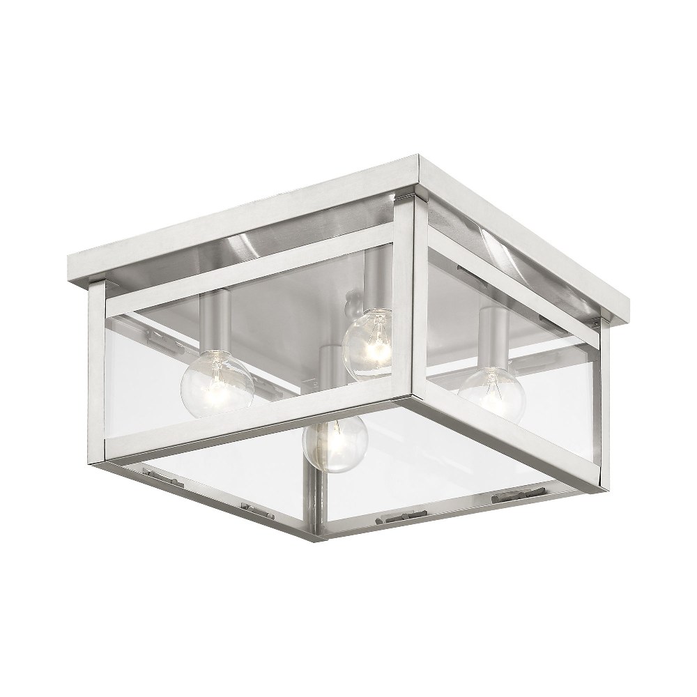 Livex Lighting-4032-91-Milford - 4 Light Square Flush Mount In Shabby Chic Style-6 Inches Tall and 11 Inches Wide Brushed Nickel  Bronze Finish with Clear Glass