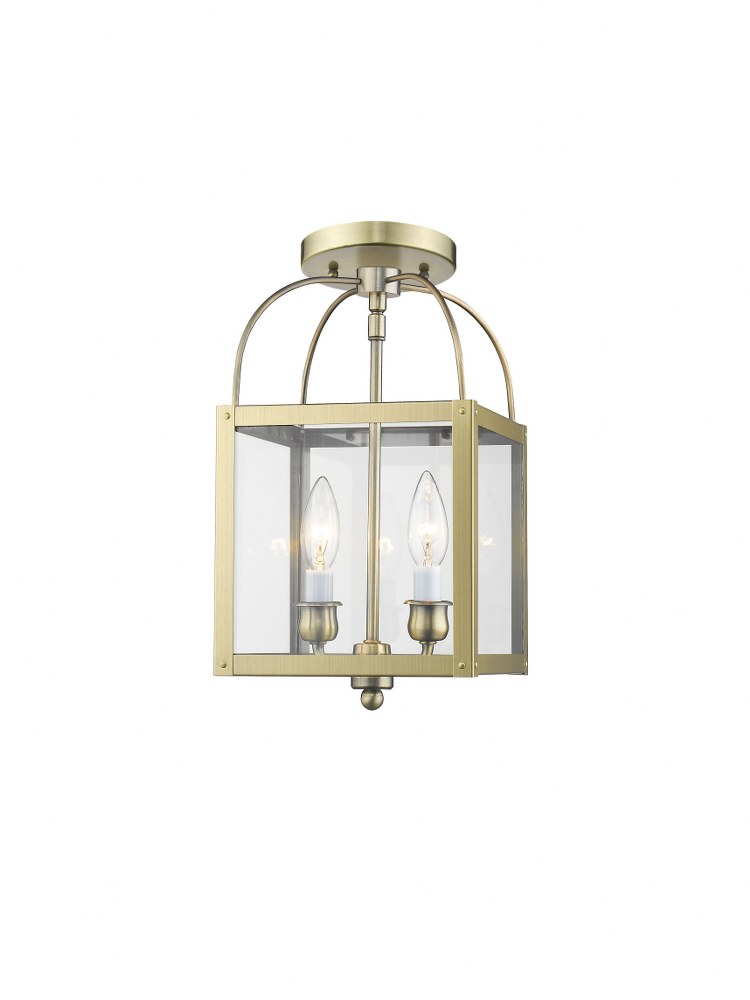 Livex Lighting-4041-01-Milford - 2 Light Convertible Mini Pendant in Milford Style - 8 Inches wide by 15 Inches high Antique Brass  Brushed Nickel Finish with Clear Glass