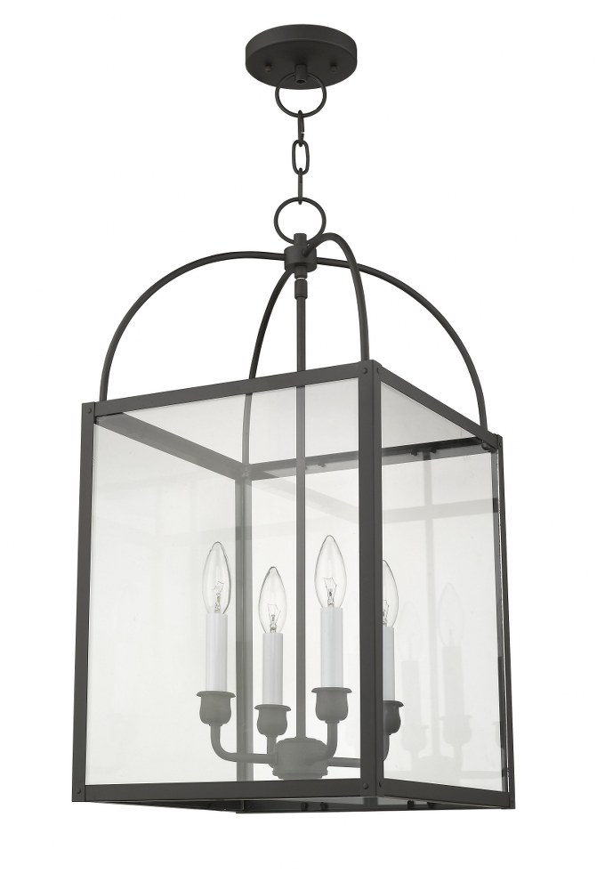 Livex Lighting-4042-07-Milford - 4 Light Chain Lantern in Milford Style - 12.75 Inches wide by 25 Inches high Bronze  Brushed Nickel Finish with Clear Glass