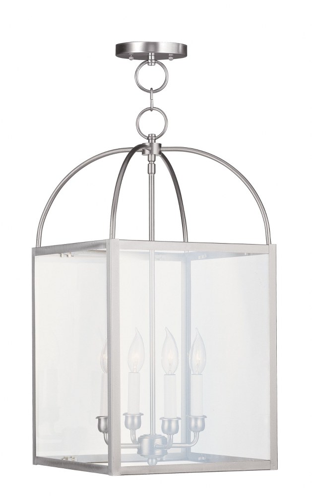 Livex Lighting-4042-91-Milford - 4 Light Chain Lantern in Milford Style - 12.75 Inches wide by 25 Inches high Brushed Nickel  Brushed Nickel Finish with Clear Glass