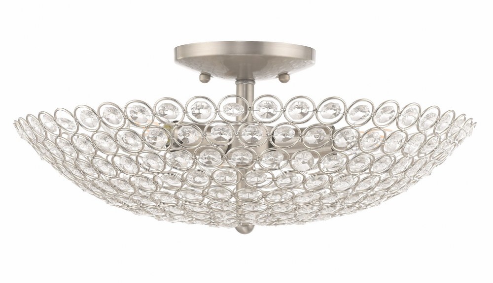 Livex Lighting-40446-91-Cassandra - 3 Light Flush Mount in Cassandra Style - 16 Inches wide by 6.25 Inches high   Brushed Nickel Finish with Clear Crystal