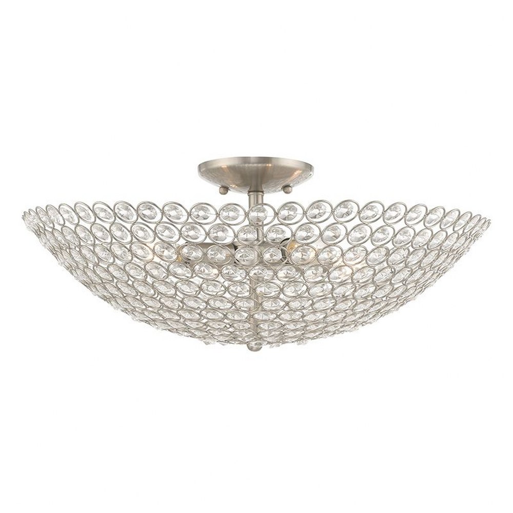 Livex Lighting-40447-91-Cassandra - 4 Light Flush Mount in Cassandra Style - 19.75 Inches wide by 7.75 Inches high   Brushed Nickel Finish with Clear Crystal