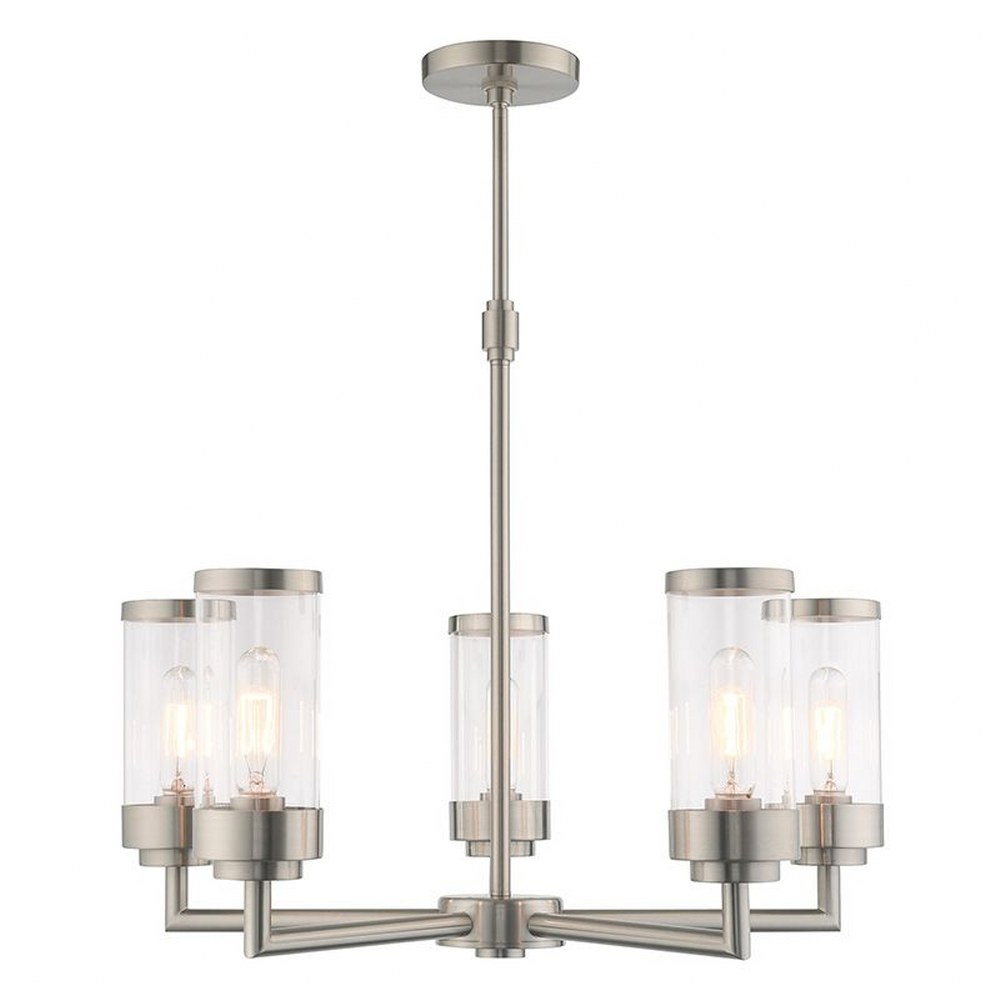 Livex Lighting-40475-91-Hillcrest - 5 Light Chandelier in Hillcrest Style - 26 Inches wide by 22.5 Inches high   Brushed Nickel Finish with Clear Glass