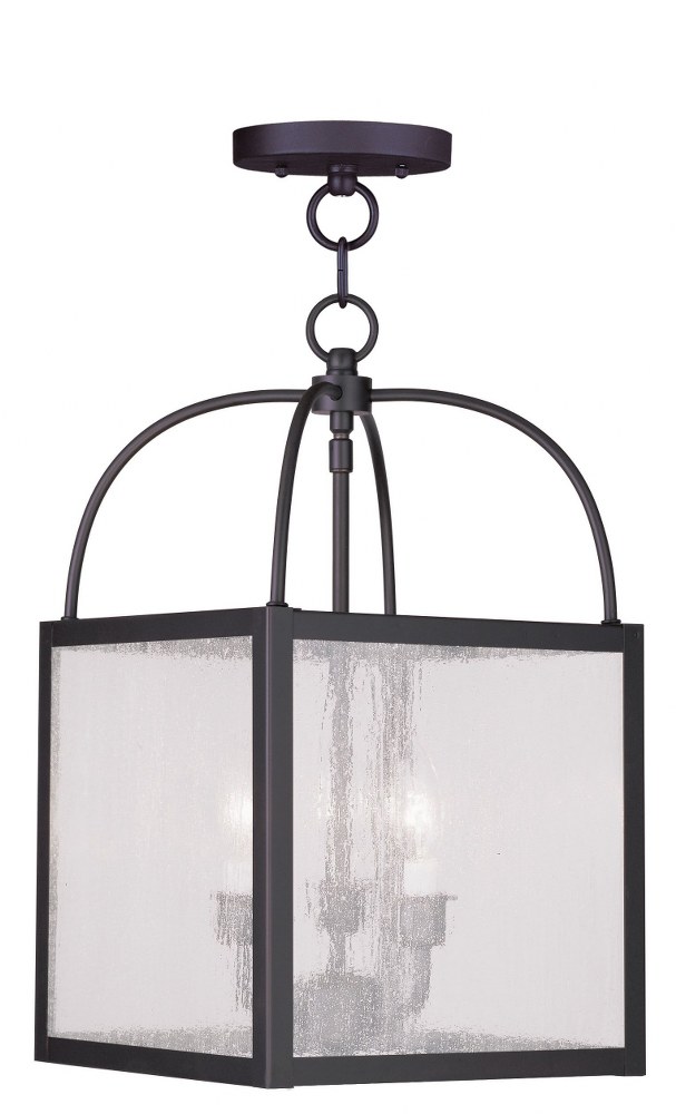 Livex Lighting-4055-07-Milford - 3 Light Convertible Mini Pendant in Milford Style - 10 Inches wide by 17 Inches high   Bronze Finish with Clear Seeded Glass