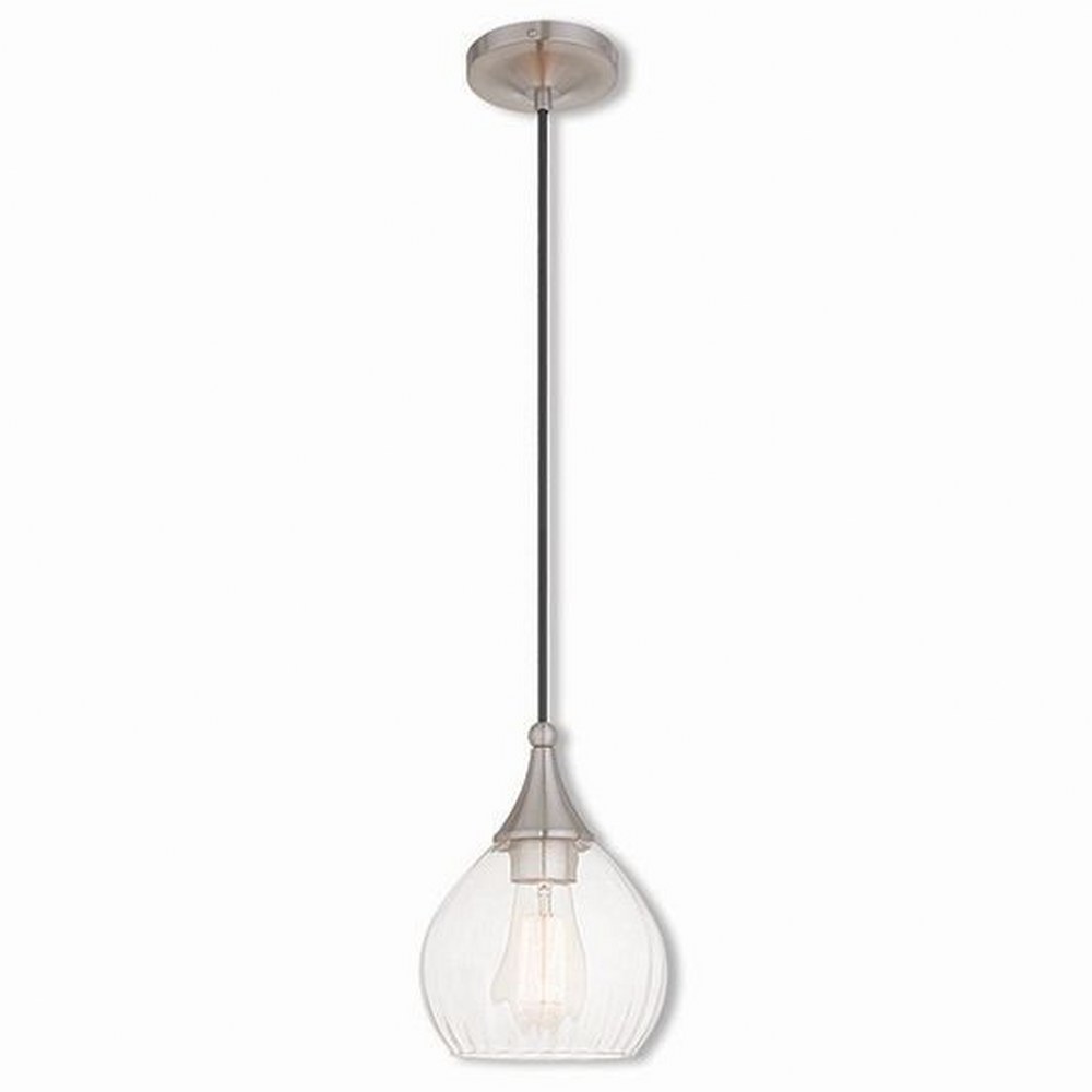 Livex Lighting-40601-91-Art Glass - 1 Light Mini Pendant in Art Glass Style - 7 Inches wide by 11 Inches high   Brushed Nickel Finish with Clear Glass