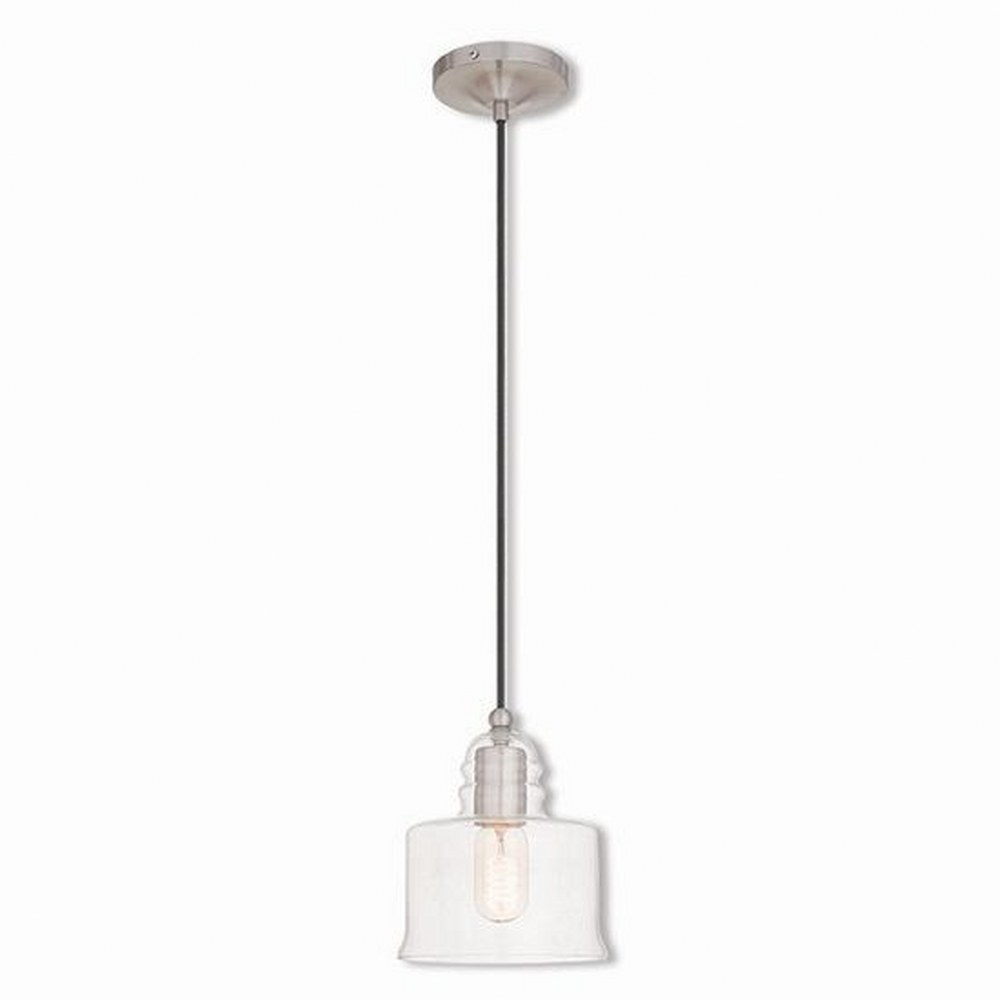 Livex Lighting-40606-91-Art Glass - 1 Light Mini Pendant in Art Glass Style - 6.75 Inches wide by 9.5 Inches high Brushed Nickel  English Bronze Finish with Champagne Glass