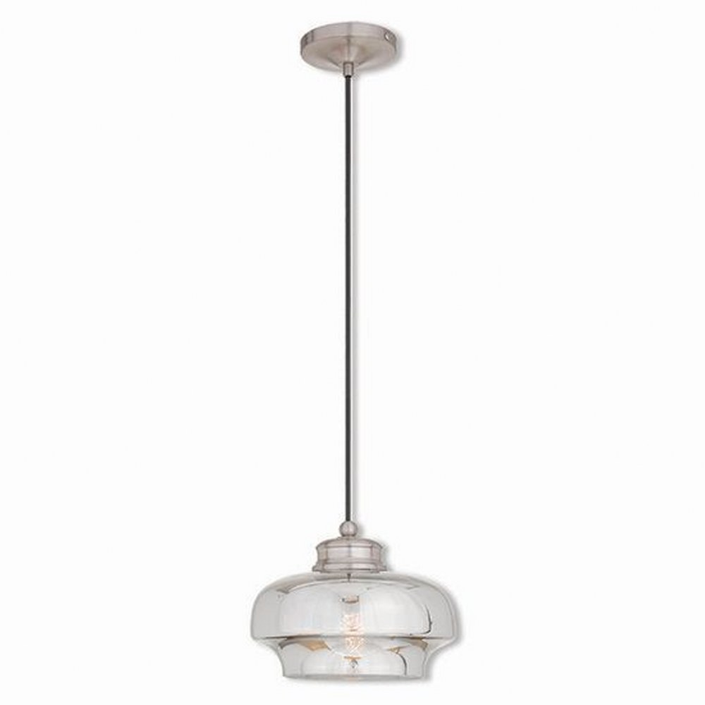 Livex Lighting-40607-91-Art Glass - 1 Light Mini Pendant in Art Glass Style - 9.25 Inches wide by 9 Inches high Brushed Nickel  English Bronze Finish with Copper/Chrome Glass