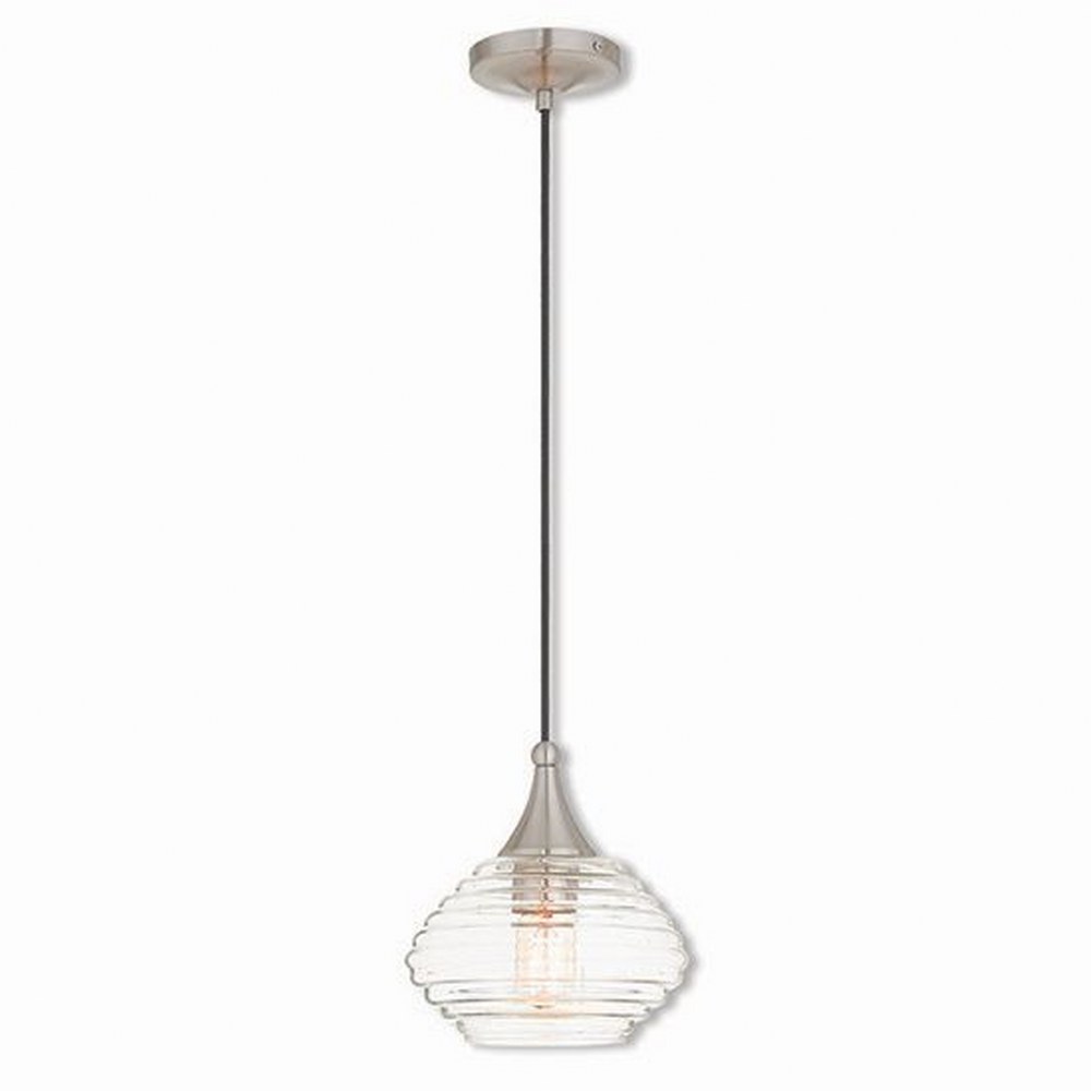 Livex Lighting-40610-91-Art Glass - 1 Light Mini Pendant in Art Glass Style - 8.25 Inches wide by 10 Inches high Brushed Nickel  English Bronze Finish with Clear Glass