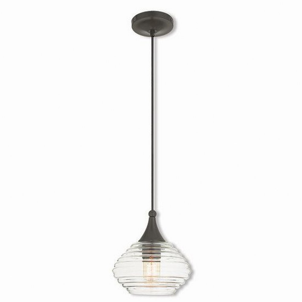 Livex Lighting-40610-92-Art Glass - 1 Light Mini Pendant in Art Glass Style - 8.25 Inches wide by 10 Inches high English Bronze  English Bronze Finish with Clear Glass