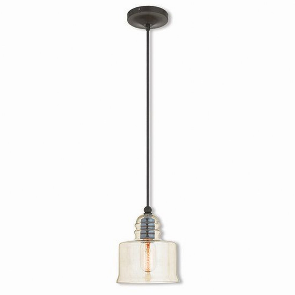 Livex Lighting-40630-92-Art Glass - 1 Light Mini Pendant in Art Glass Style - 6.75 Inches wide by 9.5 Inches high English Bronze  English Bronze Finish with Champagne Glass