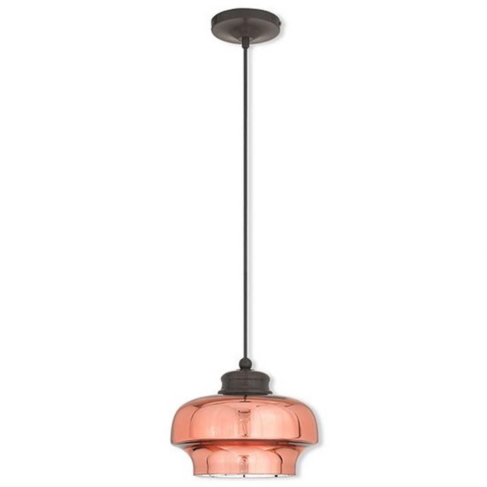 Livex Lighting-40631-92-Art Glass - 1 Light Mini Pendant in Art Glass Style - 9.25 Inches wide by 9 Inches high English Bronze  English Bronze Finish with Copper/Chrome Glass