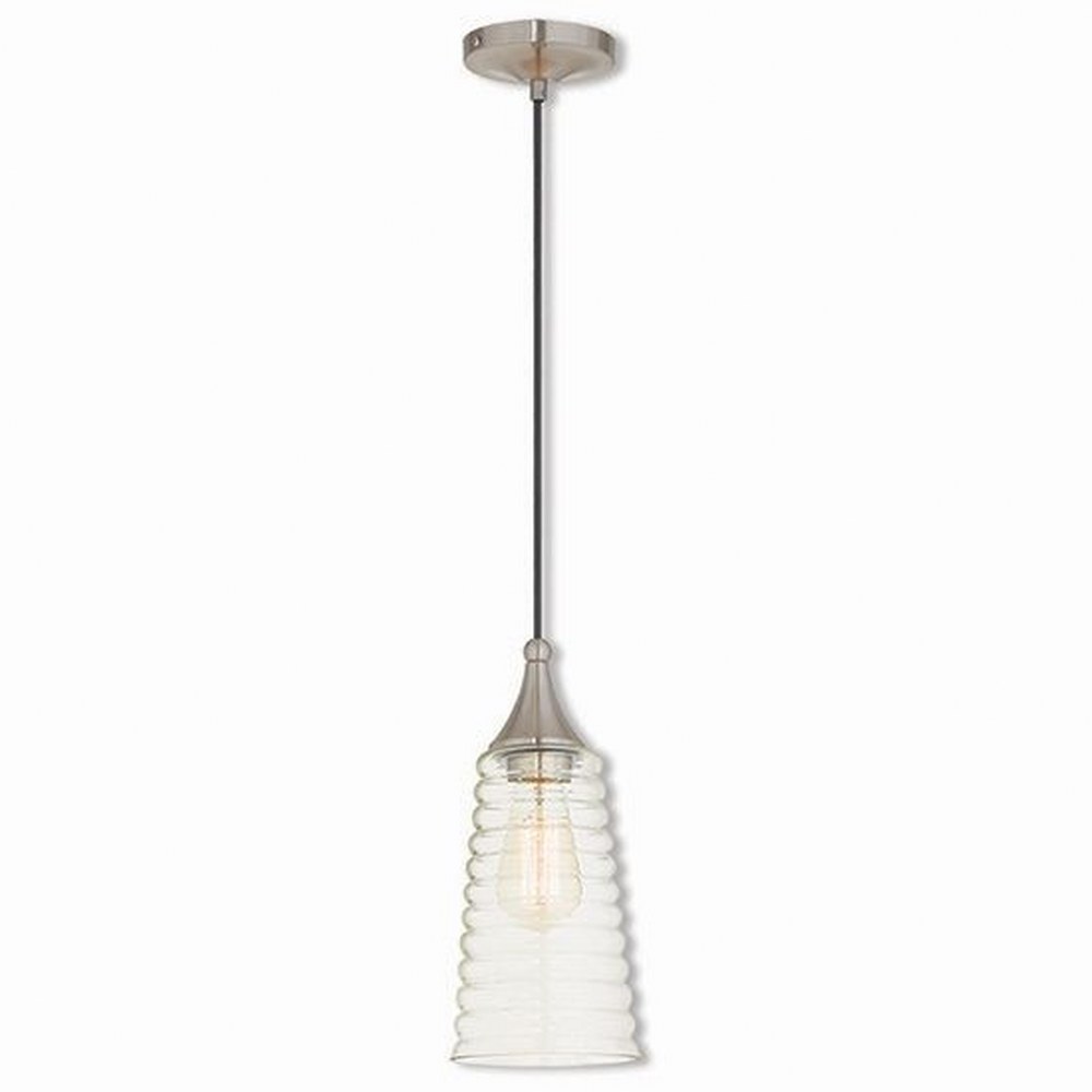 Livex Lighting-40637-91-Art Glass - 1 Light Mini Pendant in Art Glass Style - 5.5 Inches wide by 13.5 Inches high Brushed Nickel  English Bronze Finish with Clear Glass