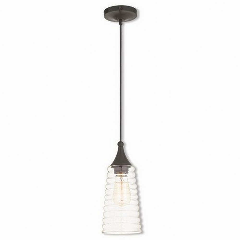 Livex Lighting-40637-92-Art Glass - 1 Light Mini Pendant in Art Glass Style - 5.5 Inches wide by 13.5 Inches high English Bronze  English Bronze Finish with Clear Glass