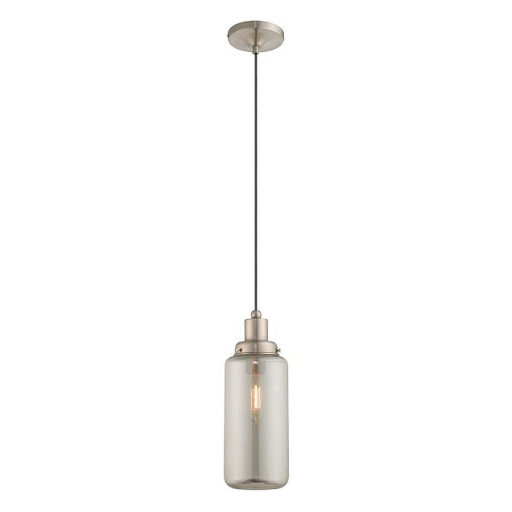 Livex Lighting-40640-91-Art Glass - 1 Light Mini Pendant in Art Glass Style - 5 Inches wide by 15.5 Inches high   Brushed Nickel Finish with Smoke Glass