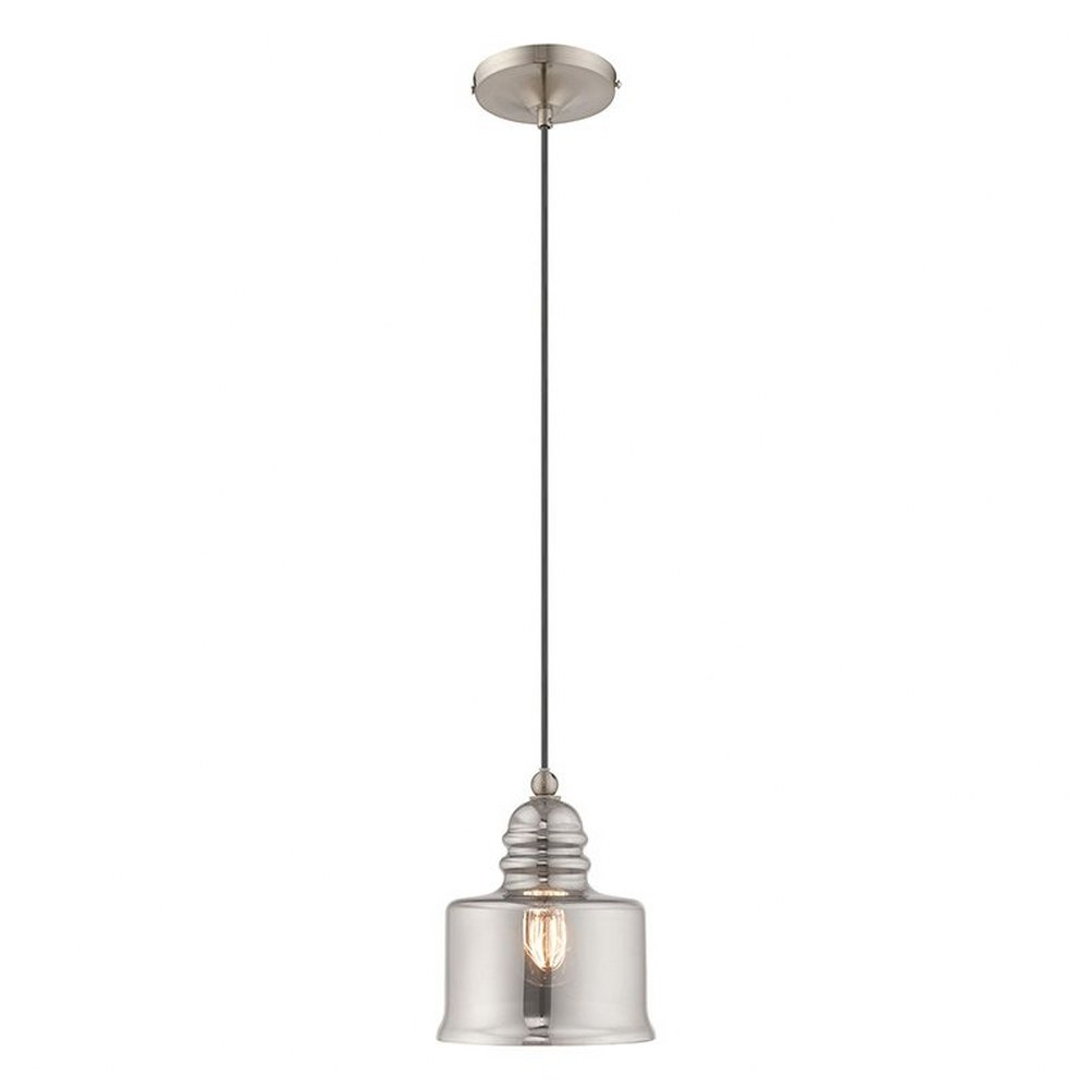 Livex Lighting-40651-91-Art Glass - 1 Light Mini Pendant in Art Glass Style - 6.75 Inches wide by 9.5 Inches high   Brushed Nickel Finish with Smoke Glass