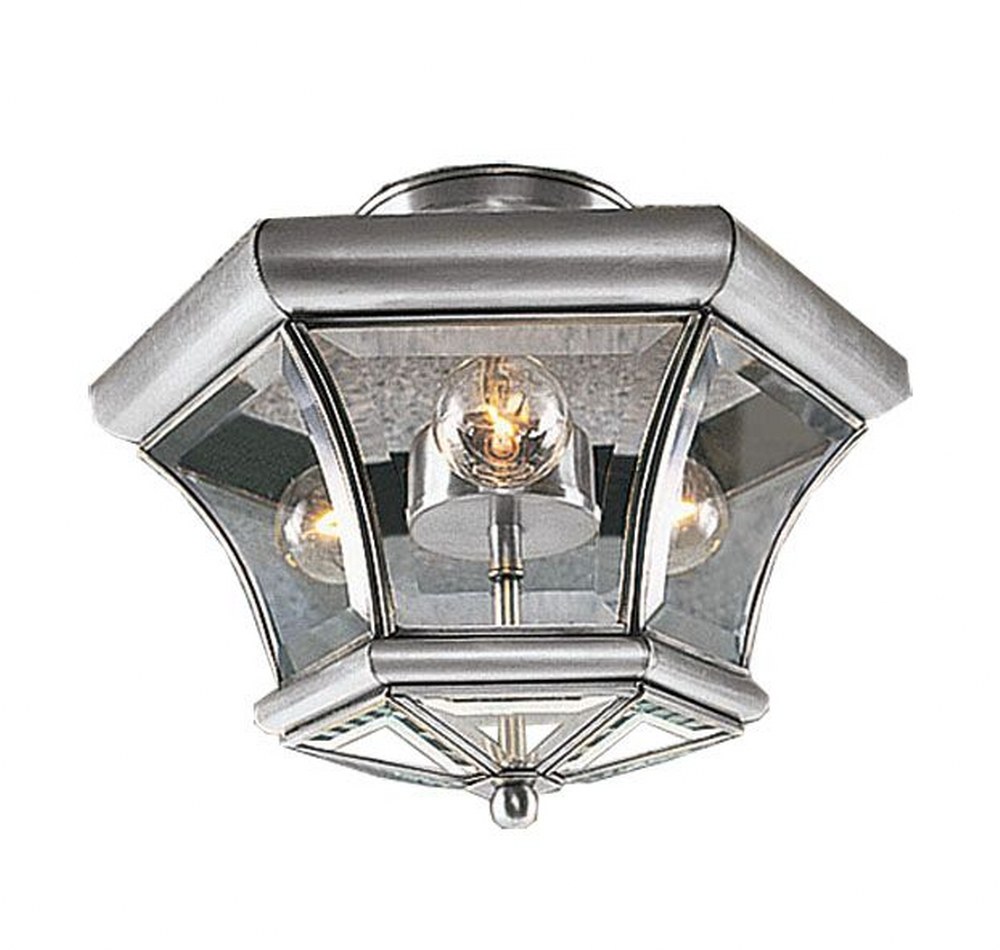 Livex Lighting-4083-91-Monterey - 3 Light Flush Mount in Monterey Style - 13 Inches wide by 9.5 Inches high Brushed Nickel  Bronze Finish with Clear Beveled Glass