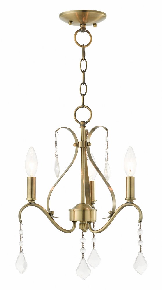 Livex Lighting-40843-01-Caterina - 3 Light Chandelier in Caterina Style - 13 Inches wide by 17 Inches high   Antique Brass Finish with Clear Crystal