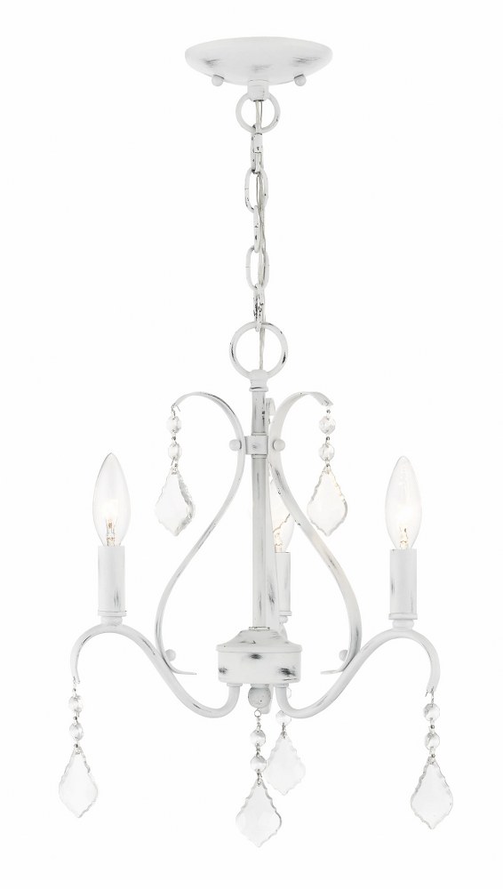 Livex Lighting-40843-60-Caterina - 3 Light Chandelier in Caterina Style - 13 Inches wide by 17 Inches high   Antique White Finish with Clear Crystal