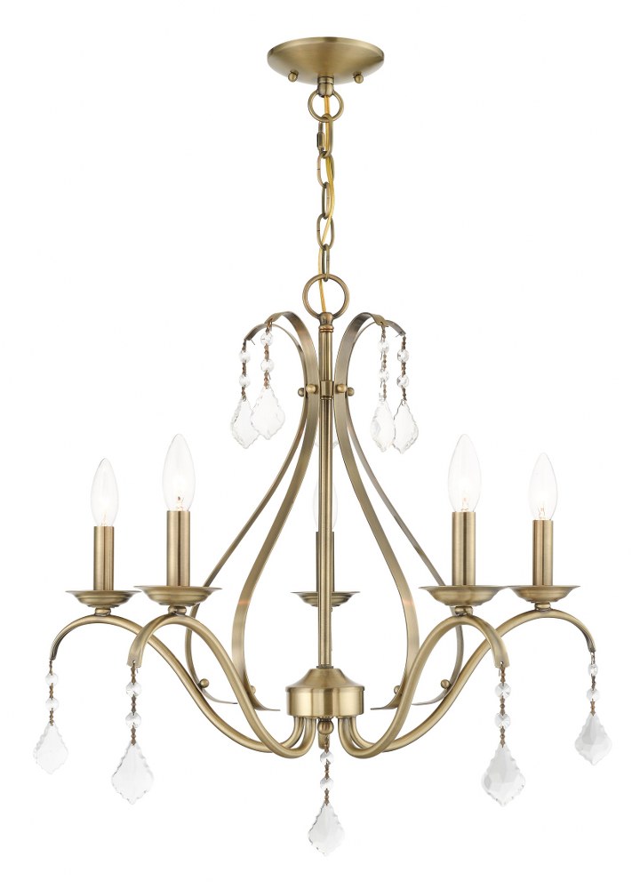 Livex Lighting-40845-01-Caterina - 5 Light Chandelier in Caterina Style - 24 Inches wide by 23.25 Inches high   Antique Brass Finish with Clear Crystal