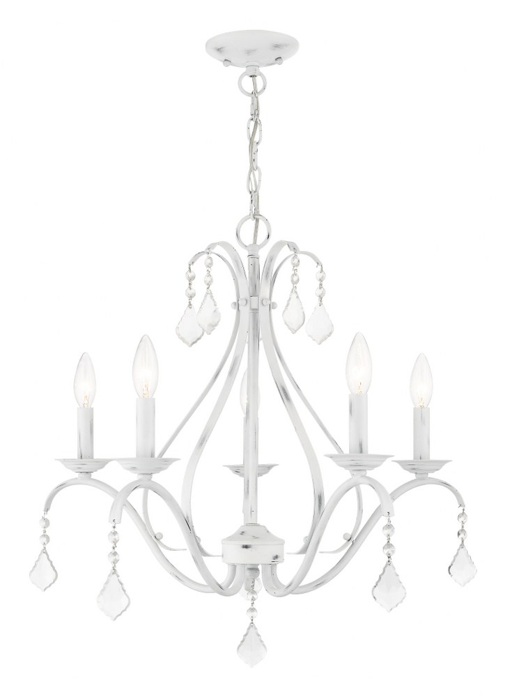 Livex Lighting-40845-60-Caterina - 5 Light Chandelier in Caterina Style - 24 Inches wide by 23.25 Inches high   Antique White Finish with Clear Crystal