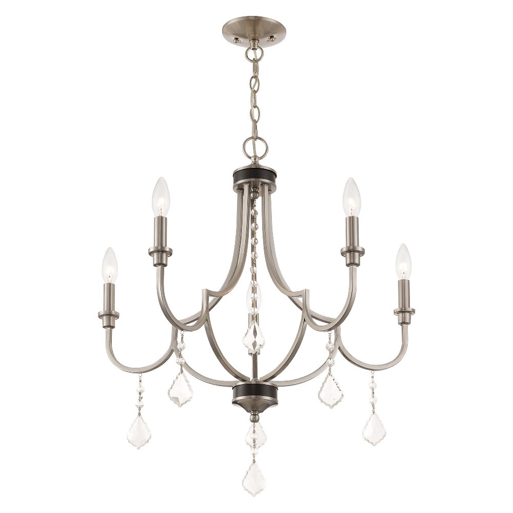 Livex Lighting-40885-91-Glendale - 5 Light Chandelier in Glendale Style - 25 Inches wide by 26.75 Inches high Brushed Nickel  English Bronze Finish