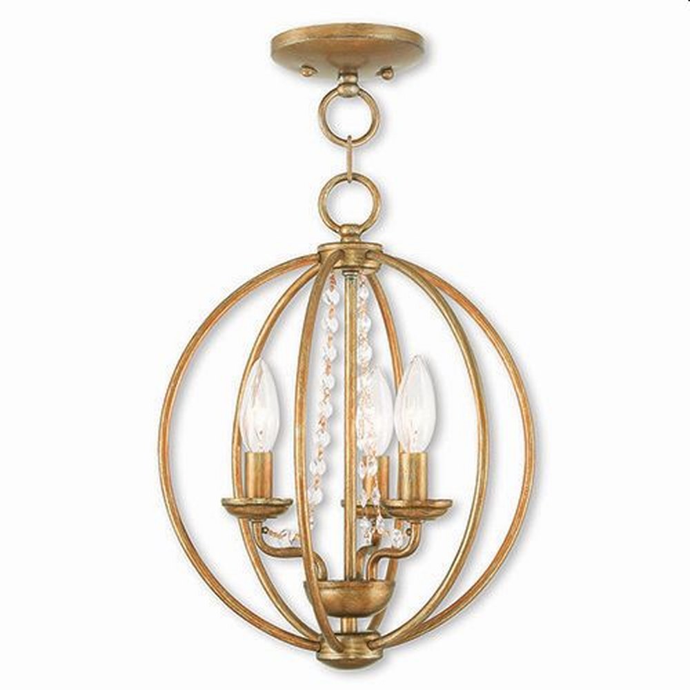 Livex Lighting-40913-48-Arabella - 3 Light Globe Convertible Mini Chandelier In Shabby Chic Style-15.5 Inches Tall and 12 Inches Wide Antique Gold Leaf  English Bronze Finish