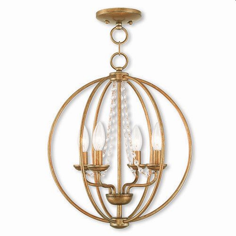 Livex Lighting-40914-48-Arabella - 4 Light Globe Convertible Chandelier In Shabby Chic Style-18.5 Inches Tall and 15 Inches Wide Antique Gold Leaf  English Bronze Finish