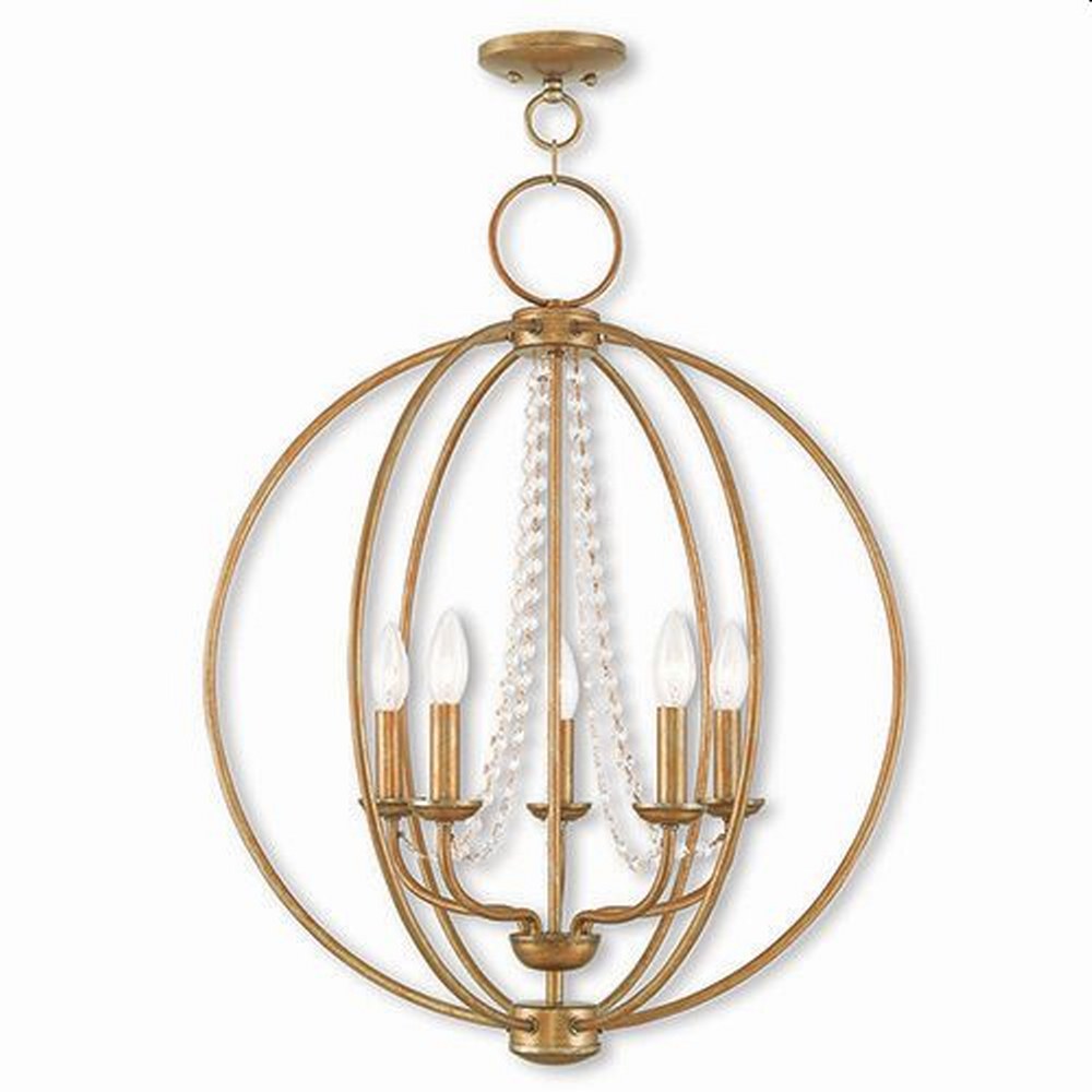 Livex Lighting-40915-48-Arabella - 5 Light Globe Chandelier In Shabby Chic Style-28.25 Inches Tall and 22 Inches Wide Antique Gold Leaf  English Bronze Finish