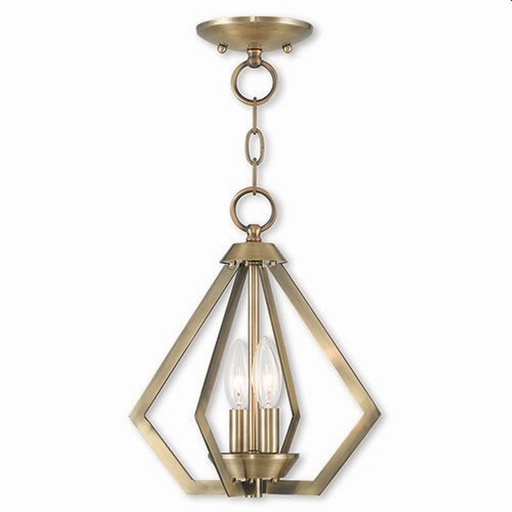 Livex Lighting-40922-01-Prism - 2 Light Convertible Mini Chandelier in Prism Style - 11.25 Inches wide by 11.75 Inches high Antique Brass  Brushed Nickel Finish