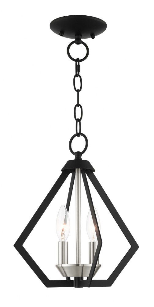 Livex Lighting-40922-04-Prism - 2 Light Convertible Mini Chandelier in Prism Style - 11.25 Inches wide by 11.75 Inches high   Black/Brushed Nickel Finish