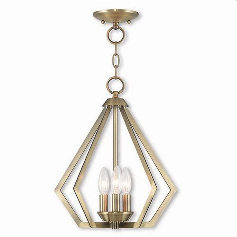 Livex Lighting-40923-01-Prism - 3 Light Convertible Mini Chandelier in Prism Style - 14 Inches wide by 14 Inches high Antique Brass  Brushed Nickel Finish