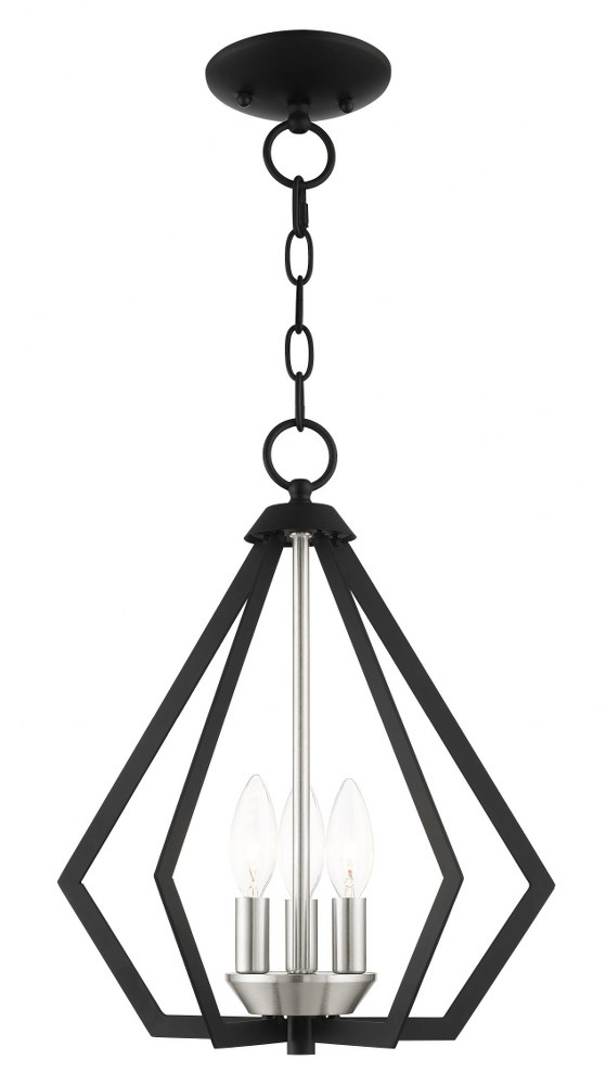 Livex Lighting-40923-04-Prism - 3 Light Convertible Mini Chandelier in Prism Style - 14 Inches wide by 14 Inches high   Black/Brushed Nickel Finish