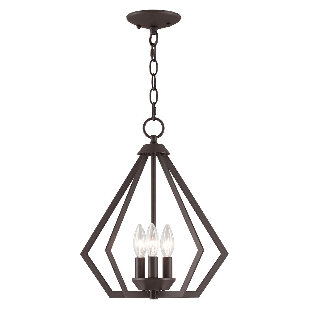 Livex Lighting-40923-07-Prism - 3 Light Convertible Mini Chandelier in Prism Style - 14 Inches wide by 14 Inches high Bronze  Brushed Nickel Finish