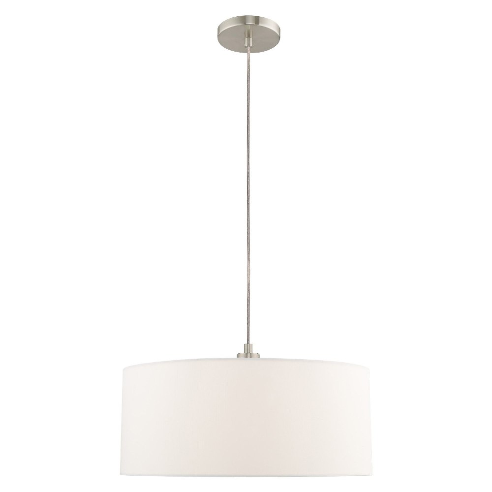 Livex Lighting-41090-91-Meridian - 1 Light Pendant - 18 Inches wide by 12 Inches high   Brushed Nickel Finish with Off-White Fabric Shade