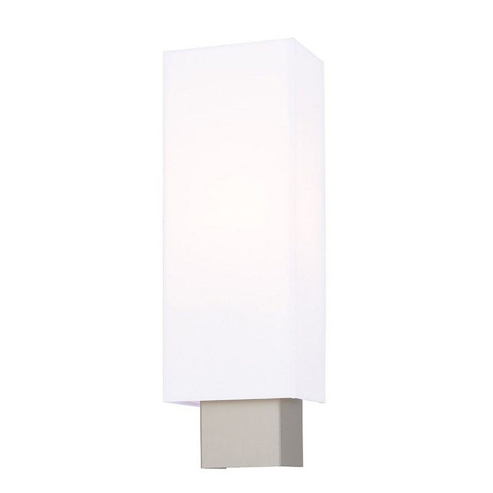 Livex Lighting-41092-91-Meridian - 1 Light ADA Wall Sconce - 5 Inches wide by 16 Inches high   Brushed Nickel Finish with Off-White Fabric Shade