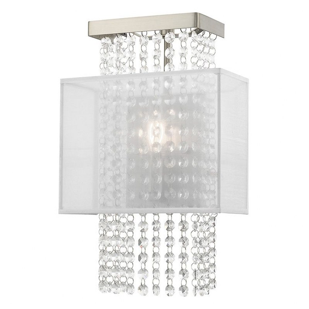 Livex Lighting-41128-91-Bella Vista - 1 Light ADA Wall Sconce in Bella Vista Style - 9 Inches wide by 14.5 Inches high   Brushed Nickel Finish with Translucent Fabric Shade with Clear Crystal