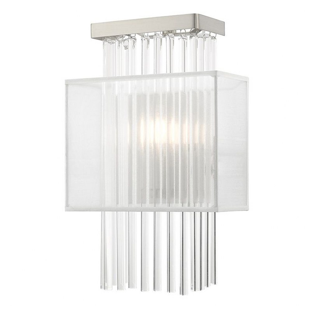 Livex Lighting-41140-91-Alexis - 1 Light ADA Wall Sconce in Alexis Style - 9 Inches wide by 14.5 Inches high   Brushed Nickel Finish with Translucent Fabric Shade with Clear Rods Crystal