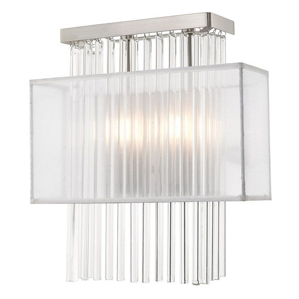 Livex Lighting-41148-91-Alexis - 2 Light ADA Wall Sconce in Alexis Style - 13 Inches wide by 14.5 Inches high   Brushed Nickel Finish with Translucent Fabric Shade with Clear Rods Crystal