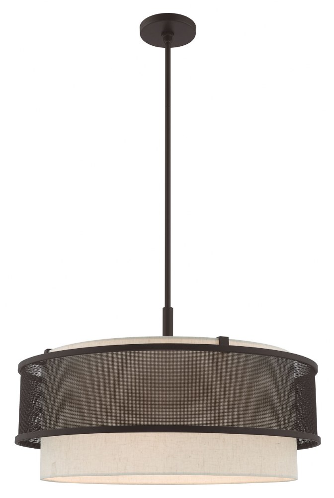 Livex Lighting-41206-07-Braddock - 5 Light Pendant in Braddock Style - 24 Inches wide by 21.75 Inches high Bronze Finish with Bronze Stainless Steel Mesh/Oatmeal Fabric Shade