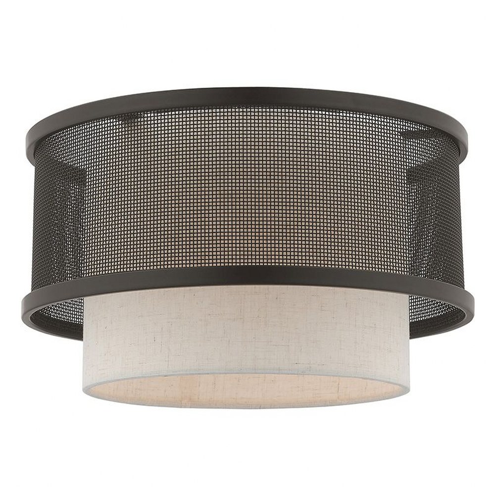 Livex Lighting-41207-07-Braddock - 1 Light Flush Mount in Braddock Style - 12 Inches wide by 7.5 Inches high Bronze Finish with Bronze Stainless Steel Mesh/Oatmeal Fabric Shade
