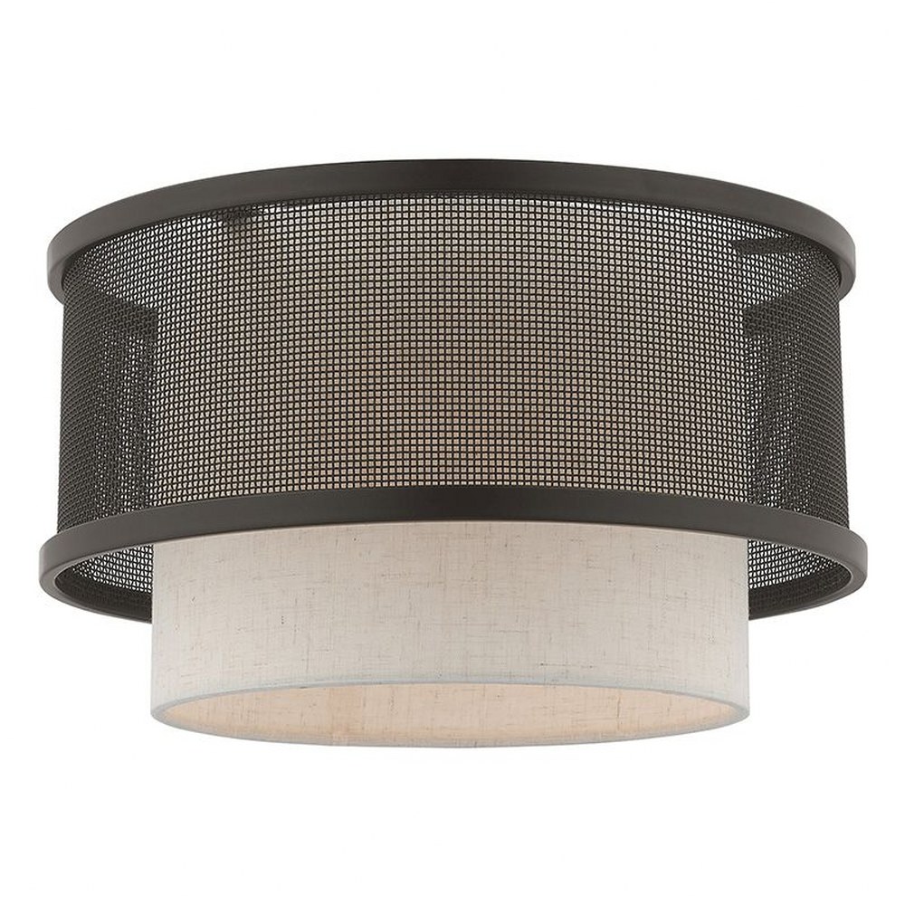 Livex Lighting-41207-07-Braddock - 1 Light Flush Mount in Braddock Style - 12 Inches wide by 7.5 Inches high   Bronze Finish with Bronze Stainless Steel Mesh/Oatmeal Fabric Shade