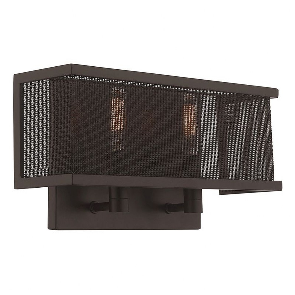 Livex Lighting-41208-07-Braddock - 2 Light ADA Wall Sconce in Braddock Style - 13 Inches wide by 6.75 Inches high   Bronze Finish with Bronze Stainless Steel Mesh Shade