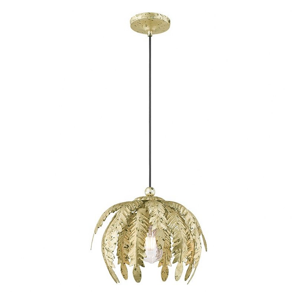 Livex Lighting-41231-28-Acanthus - 1 Light Mini Pendant in Acanthus Style - 12.63 Inches wide by 12.25 Inches high Winter Gold  Winter Gold Finish with Winter Gold Metal Shade