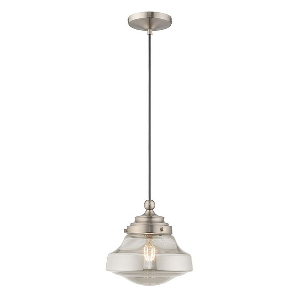 Livex Lighting-41242-91-Art Glass - 1 Light Mini Pendant in Art Glass Style - 9 Inches wide by 11 Inches high   Brushed Nickel Finish with Smoke Glass