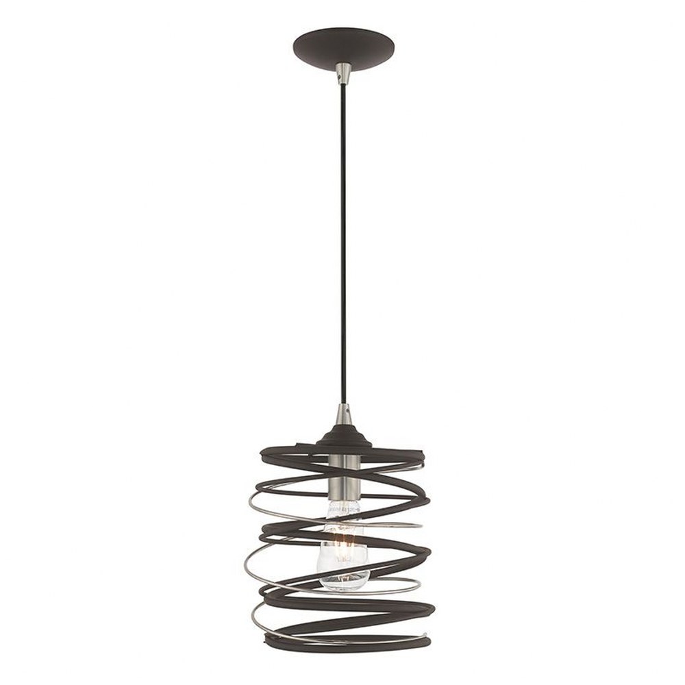 Livex Lighting-41320-07-Geometric - 1 Light Mini Pendant   Bronze Finish with Bronze Geometric Metal Shade