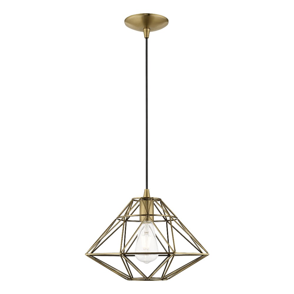 Livex Lighting-41323-01-Geometric Shade - One Light Mini Pendant in Geometric Shade Style - 13.5 Inches wide by 13 Inches high Antique Brass  Antique Brass Finish with Antique Brass Shade